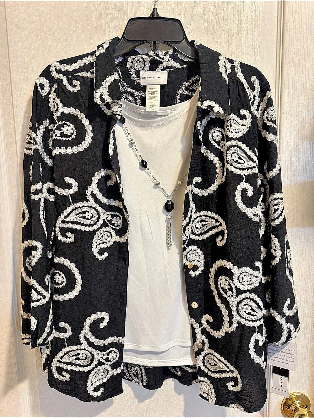 alfred dunner Crown Ease Paisley Jacket in Black & White Size Medium NWT